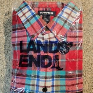 NEW Lands End Traditional Fit Flannel (Size: Large/Tall) Color: Red/Emerald Bay